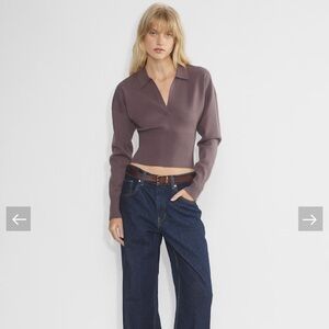 NWT Aritzia Wilfred Ginny Polo Sweater in Smoked Eggplant Size Medium